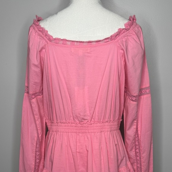 LoveShackFancy Sanaya Dress XL Vivid Pink Long‎ Sleeve Ruffle Tiered Lace Trim - Picture 10 of 16